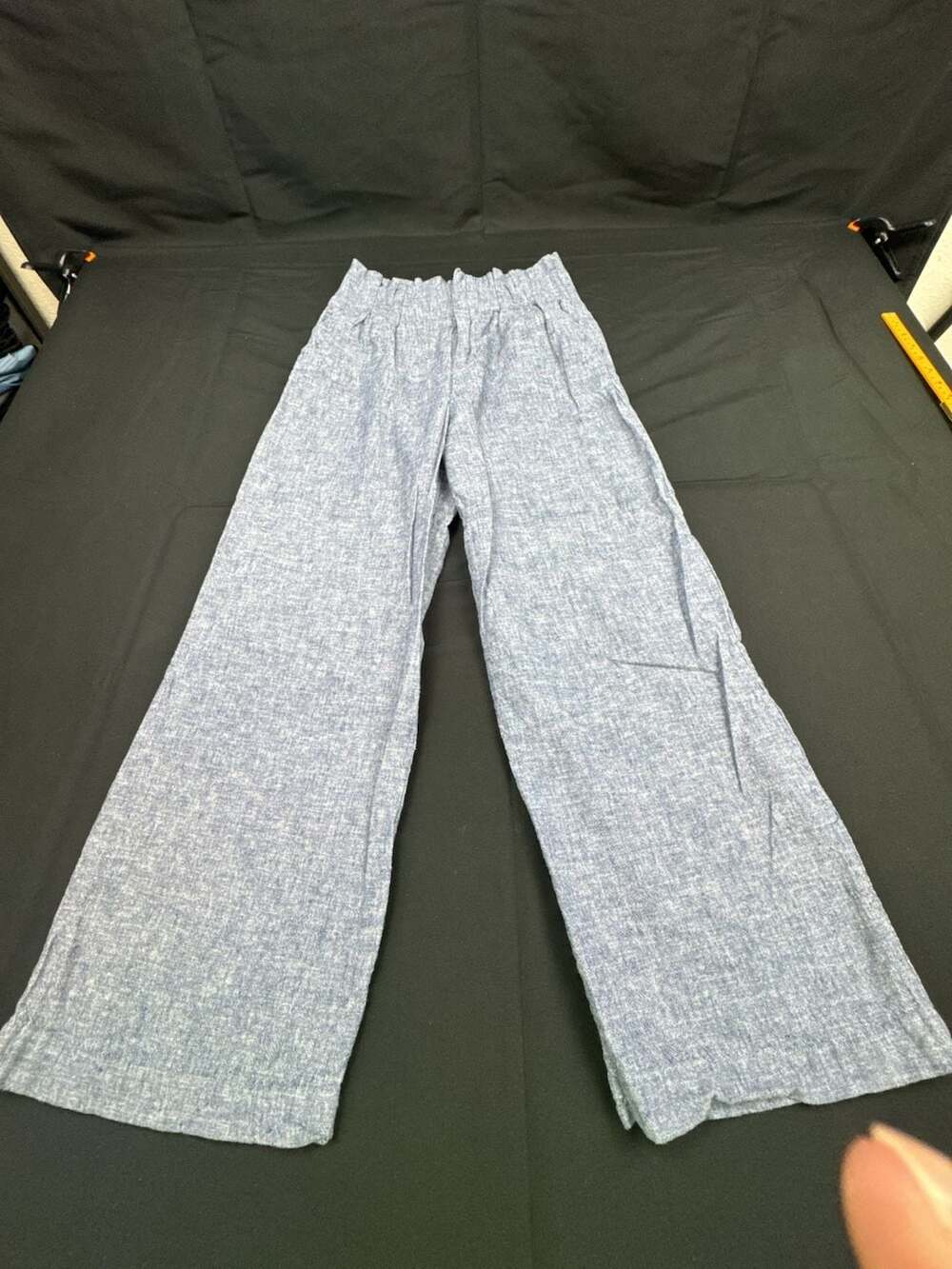 H&M L.O.G.G. Wide Leg Pants Size 34 Blue Cotton Linen